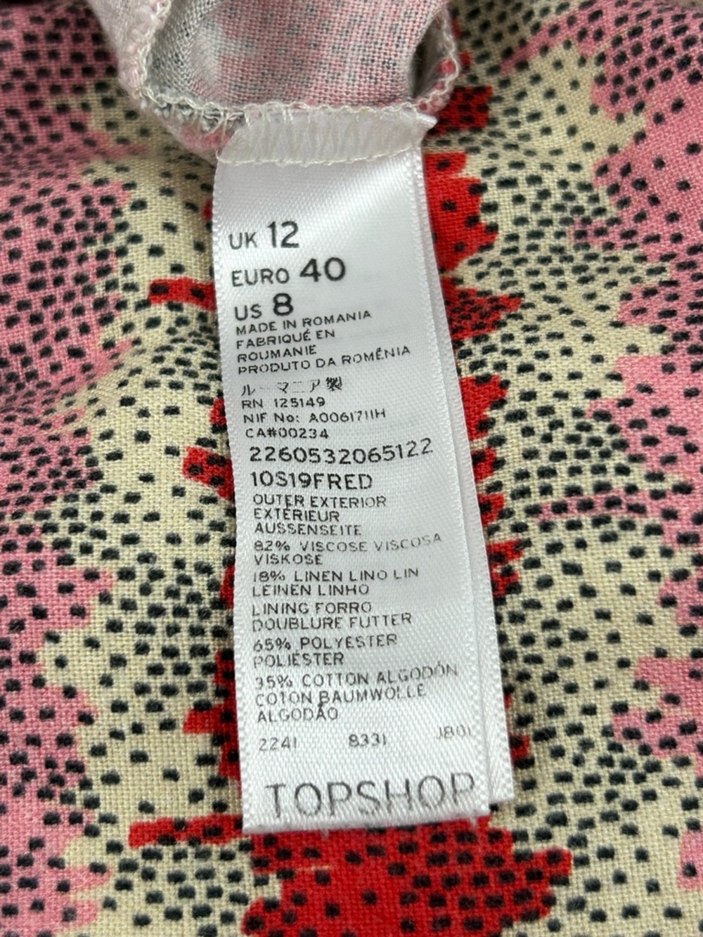 Topshop Red and Pink Linen Blend Striped Mini Dress Size 8 - Picture 9 of 9